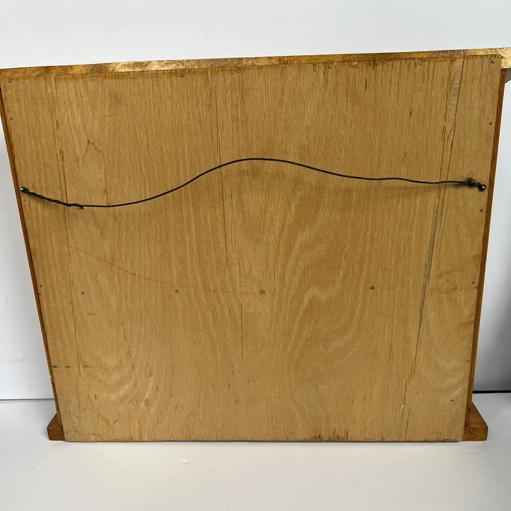 VTG Wood Wall Shelf Spice Rack Rustic Farmhouse Hanging Display 20x16 w/ Rails